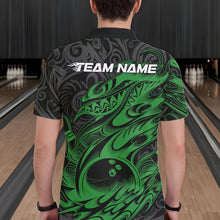 Load image into Gallery viewer, Custom Black And Green Tribal Polynesian Bowling Team Men Shirts, Niho Mano Bowling Shirt IPHW10757