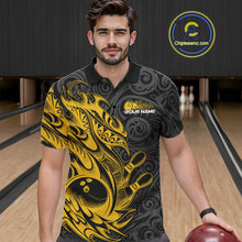 Load image into Gallery viewer, Custom Black And Yellow Tribal Polynesian Bowling Team Men Shirts, Niho Mano Bowling Shirt IPHW10758