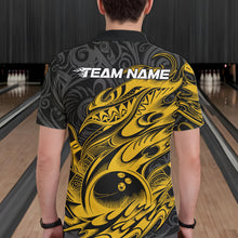 Load image into Gallery viewer, Custom Black And Yellow Tribal Polynesian Bowling Team Men Shirts, Niho Mano Bowling Shirt IPHW10758