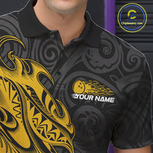 Load image into Gallery viewer, Custom Black And Yellow Tribal Polynesian Bowling Team Men Shirts, Niho Mano Bowling Shirt IPHW10758