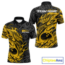 Load image into Gallery viewer, Custom Black And Yellow Tribal Polynesian Bowling Team Men Shirts, Niho Mano Bowling Shirt IPHW10758