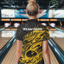 Load image into Gallery viewer, Custom Black And Yellow Tribal Polynesian Bowling Women Shirts, Niho Mano Bowling Shirt IPHW10758