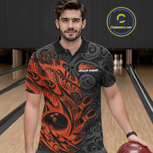Load image into Gallery viewer, Custom Black And Orange Tribal Polynesian Bowling Team Men Shirts, Niho Mano Bowling Shirt IPHW10759
