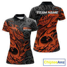 Load image into Gallery viewer, Custom Black And Orange Tribal Polynesian Bowling Team Women Shirts, Niho Mano Bowling Shirt IPHW10759