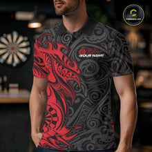 Load image into Gallery viewer, Custom Black And Red Tribal Polynesian Dart Team Men Shirts, Niho Mano Dart Shirt IPHW10760