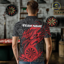 Load image into Gallery viewer, Custom Black And Red Tribal Polynesian Dart Team Men Shirts, Niho Mano Dart Shirt IPHW10760