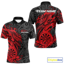 Load image into Gallery viewer, Custom Black And Red Tribal Polynesian Dart Team Men Shirts, Niho Mano Dart Shirt IPHW10760