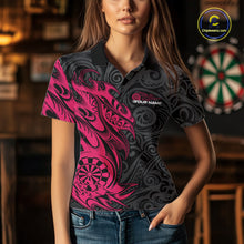 Load image into Gallery viewer, Custom Black And Pink Tribal Polynesian Dart Team Women Shirts, Niho Mano Dart Shirt IPHW10761