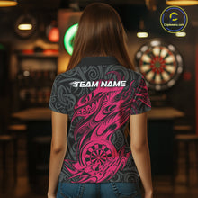 Load image into Gallery viewer, Custom Black And Pink Tribal Polynesian Dart Team Women Shirts, Niho Mano Dart Shirt IPHW10761