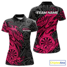Load image into Gallery viewer, Custom Black And Pink Tribal Polynesian Dart Team Women Shirts, Niho Mano Dart Shirt IPHW10761