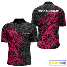 Load image into Gallery viewer, Custom Black And Pink Tribal Polynesian Dart Team Men Shirts, Niho Mano Dart Shirt IPHW10761