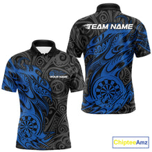 Load image into Gallery viewer, Custom Black And Blue Tribal Polynesian Dart Team Men Shirts, Niho Mano Dart Shirt IPHW10762