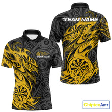 Load image into Gallery viewer, Custom Black And Yellow Tribal Polynesian Dart Team Men Shirts, Niho Mano Dart Shirt IPHW10763
