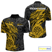 Load image into Gallery viewer, Custom Black And Yellow Tribal Polynesian Dart Team Men Shirts, Niho Mano Dart Shirt IPHW10763