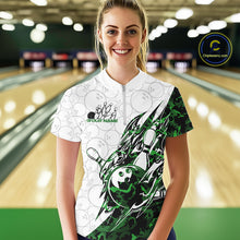 Load image into Gallery viewer, Custom Green Camo Bowling Women Quarter-Zip Shirt, Bowling Ball Pattern Team Jerseys IPHW10990