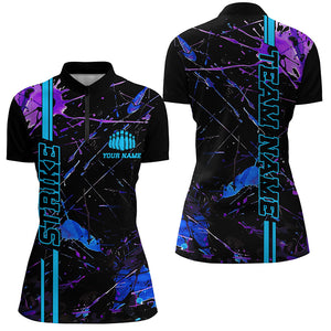 Custom Blue And Purple Strike Bowling Shirts For Women, Camo Bowling Team Jerseys IPHW6425