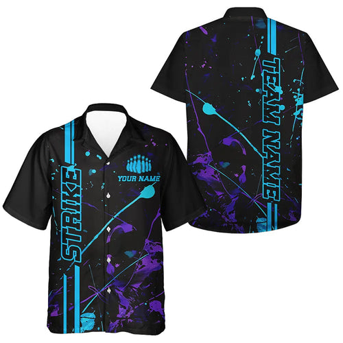 Custom Blue And Purple Strike Bowling Team Men And Women Hawaiian Shirts, Camo Bowling League Jerseys IPHW6427