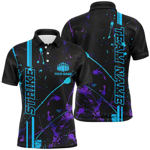 Custom Blue And Purple Strike Bowling Team Shirts, Camo Bowling League Unisex Jerseys IPHW6427