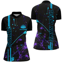 Load image into Gallery viewer, Custom Blue And Purple Strike Bowling Team Shirts, Camo Bowling League ladies Jerseys IPHW6427