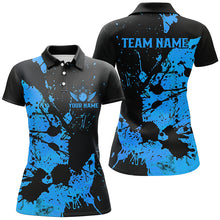 Load image into Gallery viewer, Custom Name Black And Blue Bowling Team Shirts For Women, Bowling League Jerseys IPHW6431