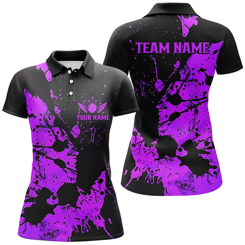 Custom Name Black And Purple Bowling Team Shirts For Women, Bowling League Jerseys IPHW6432