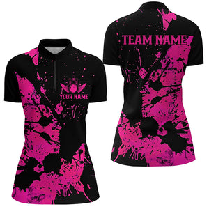 Custom Name Black And Pink Bowling Team Shirts For Women, Bowling League Jerseys IPHW6433