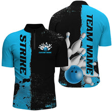 Load image into Gallery viewer, Black And Blue Strike Bowling Team Shirts For Men And Women, Custom Bowling Jerseys For Bowlers IPHW6436