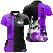 Load image into Gallery viewer, Black And Purple Strike Bowling Team Shirts For Women, Custom Bowling Jerseys For Bowlers IPHW6438