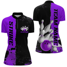 Load image into Gallery viewer, Black And Purple Strike Bowling Team Shirts For Women, Custom Bowling Jerseys For Bowlers IPHW6438