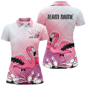 Pink And Purple Pastel Custom Funny Flamingo Ladies Bowling Shirt, Cute Bowling Team Uniform IPHW7732