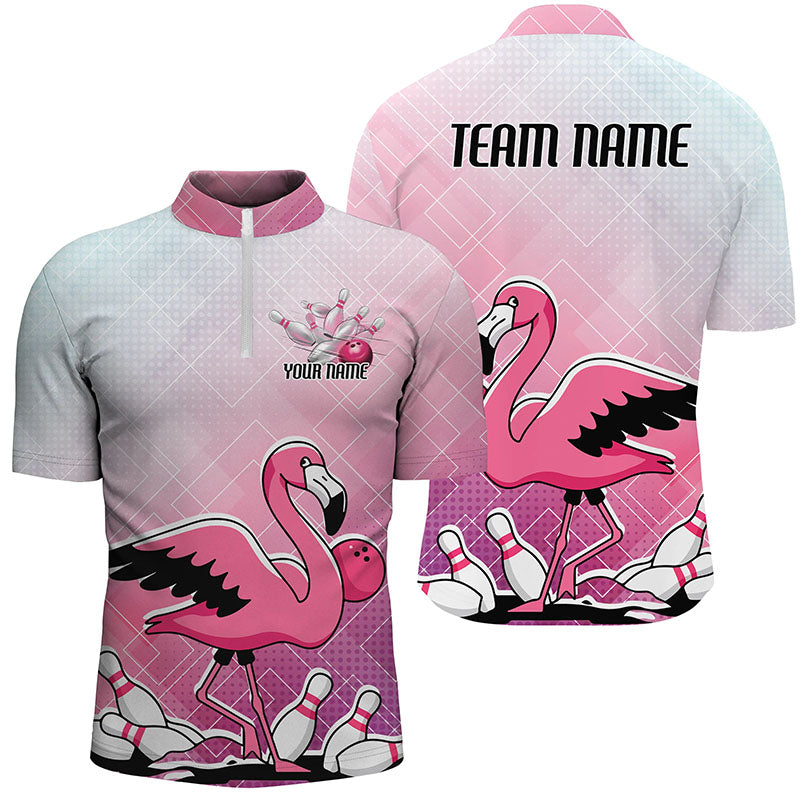 Pink And Purple Pastel Custom Funny Flamingo Bowling Shirts For Men, Cute Bowling Team Uniform IPHW7732