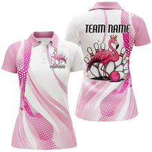 Load image into Gallery viewer, White And Pink Cute Flamingo Custom Bowling Shirts For Women, Flamingo Bowling Team Uniform IPHW7734