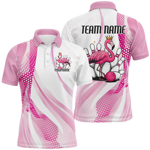 White And Pink Cute Flamingo Custom Bowling Shirts For Men, Flamingo Bowling Team Uniform IPHW7734