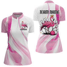 Load image into Gallery viewer, White And Pink Cute Flamingo Custom Bowling Shirts For Women, Flamingo Bowling Team Uniform IPHW7734