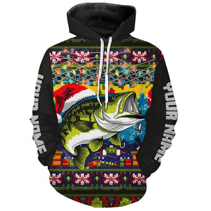 Custom Christmas Ugly Sweater Pattern Largemouth Bass Fishing Shirts, Christmas Fishing Gifts IPHW7969