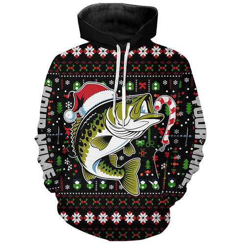 Custom Christmas Largemouth Bass Fishing Shirts, Bass Candy Cane Hook Xmas Fishing Gifts IPHW7973