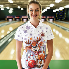 Load image into Gallery viewer, Custom Cute Funny Reindeer Christmas Bowling Women Polo Shirts, Xmas Team Bowling Shirt IPHW10112