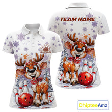 Load image into Gallery viewer, Custom Cute Funny Reindeer Christmas Bowling Women Polo Shirts, Xmas Team Bowling Shirt IPHW10112