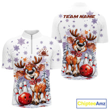 Load image into Gallery viewer, Custom Cute Funny Reindeer Christmas Bowling Men Quarter-Zip Shirts, Xmas Team Bowling Shirt IPHW10112