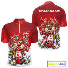 Load image into Gallery viewer, Custom Cute Funny Reindeer Christmas Bowling Men Quarter-Zip Shirts, Xmas Team Bowling Outfit IPHW10115