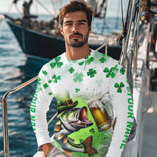 Load image into Gallery viewer, Custom St Patrick&#39;s Day Shamprock Largemouth Bass Long Sleeve Tournament Fishing Shirts IPHW8387