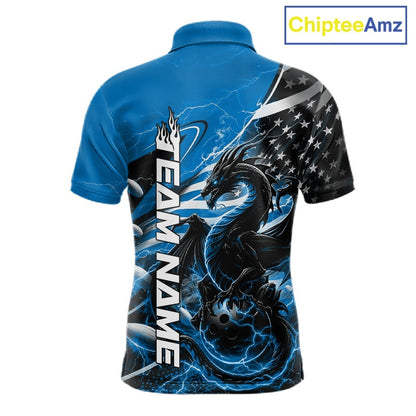 Custom Blue Thunder Lightning Patriotic Dragon Bowling Shirts, Freedom US Flag Bowling Jerseys Bowlers Outfit IPHW10481