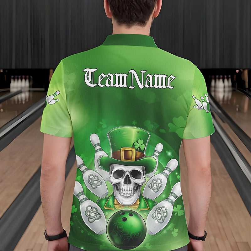 Custom Celtic St Patricks Day Bowling Polo Team Shirts For Men, Shamprock Skull Bowling Shirt IPHW8589