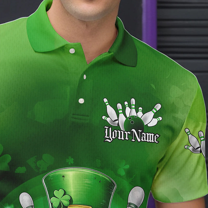 Custom Celtic St Patricks Day Bowling Polo Team Shirts For Men, Shamprock Skull Bowling Shirt IPHW8589