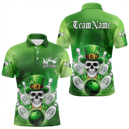 Custom Celtic St Patricks Day Bowling Polo Team Shirts For Men, Shamprock Skull Bowling Shirt IPHW8589