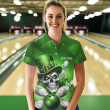 Load image into Gallery viewer, Custom Green Leprechaun Skull St Patricks Bowling Polo Shirt For Women, Lucky Bowling Shirt IPHW8595