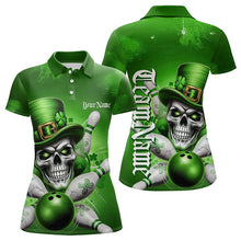 Load image into Gallery viewer, Custom Green Leprechaun Skull St Patricks Bowling Polo Shirt For Women, Lucky Bowling Shirt IPHW8595