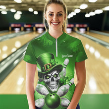 Load image into Gallery viewer, Custom Green Leprechaun Skull St Patricks Bowling Womens Quarter-Zip Shirt, Lucky Shirt IPHW8595