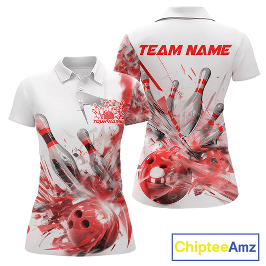 Custom Black And Red Women Bowling Team Shirts, Bowling League Shirt Bowlers Outfit IPHW10782