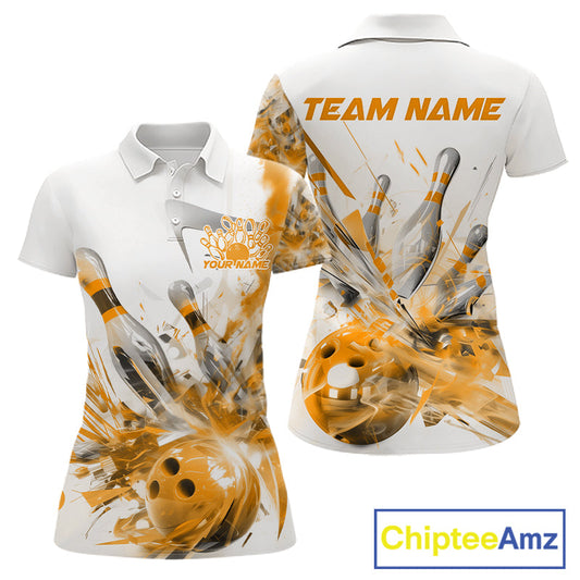 Custom Black And Yellow Women Bowling Team Shirts, Bowling League Shirt Bowlers Outfit IPHW10784
